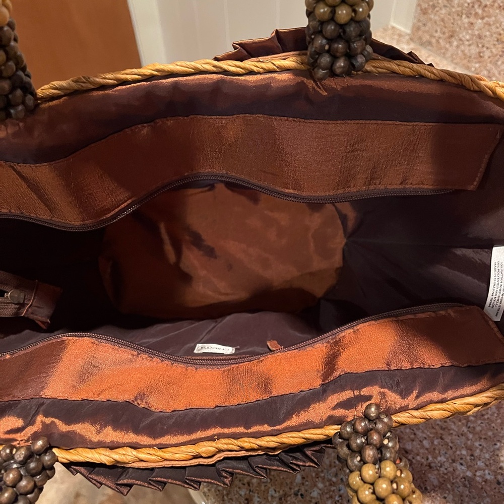 Chico’s Handcrafted Brown and Orange Zippered Woven Tote 10” x 18” - Picture 5 of 10